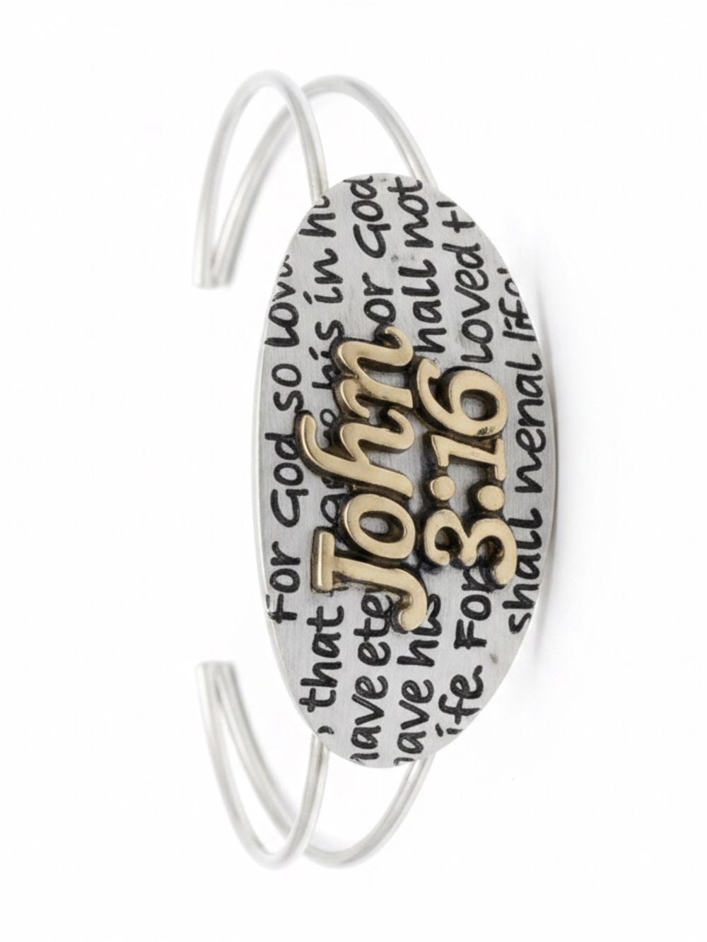 Womens Silver Tone John 3:16 Bangle Bracelet